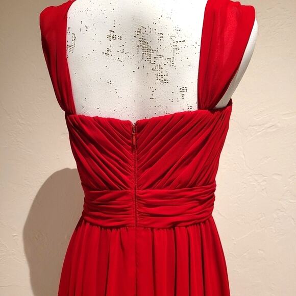 Vera Wang Red Chiffon Sweetheart Neckline Fit & Flare Ruched Cocktail Dress, S - Picture 4 of 9